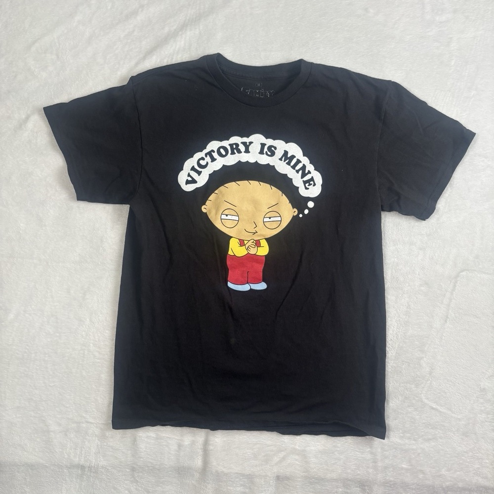 Family Guy Stewie Victory is Mine Black Short Sleeve Graphic Shirt‎ Men's Medium